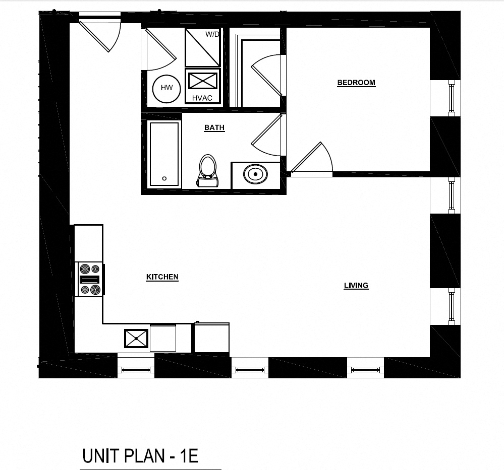 Floor plan for 1 bed, 1 bath, 770 sqft